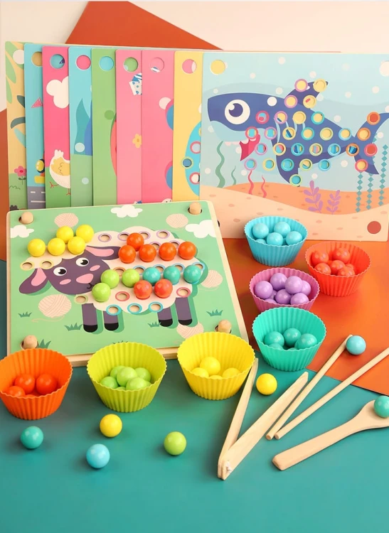Sorter puzzle Montessori drewniana układanka kulki edukacyjna dla dzieci