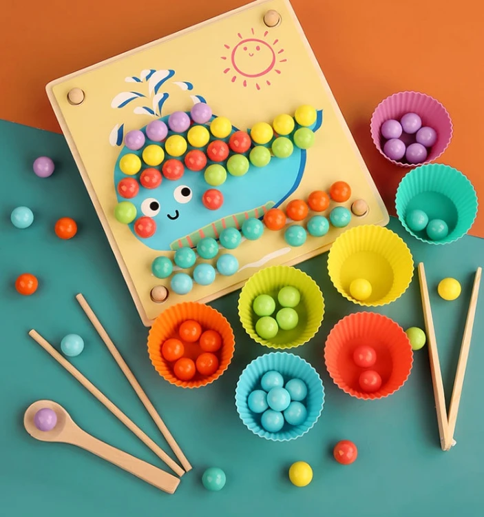 Sorter puzzle Montessori drewniana układanka kulki edukacyjna dla dzieci