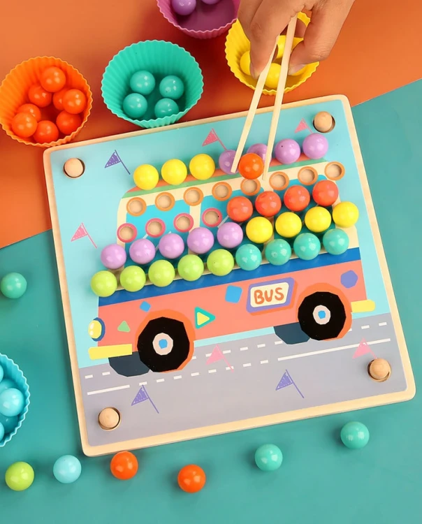 Sorter puzzle Montessori drewniana układanka kulki edukacyjna dla dzieci