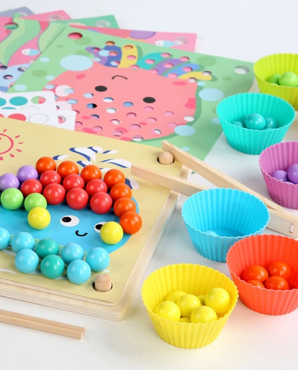 Sorter puzzle Montessori drewniana układanka kulki edukacyjna dla dzieci
