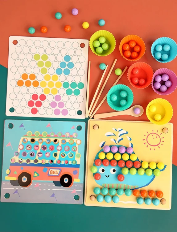 Sorter puzzle Montessori drewniana układanka kulki edukacyjna dla dzieci
