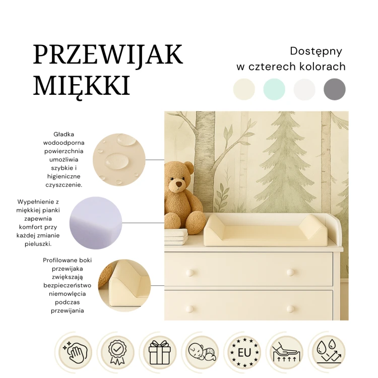 Przewijak miękki 70x50 beżowy profilowana mata nakładka na komodę