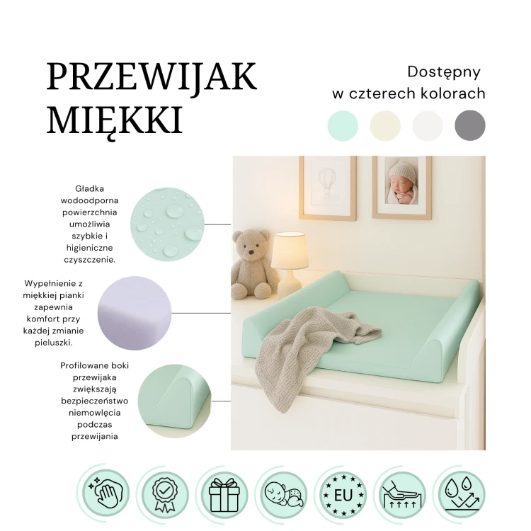 Przewijak miękki 70x50 miętowy profilowana mata nakładka na komodę