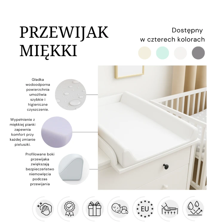 Przewijak miękki 70x50 biały profilowana mata nakładka na komodę