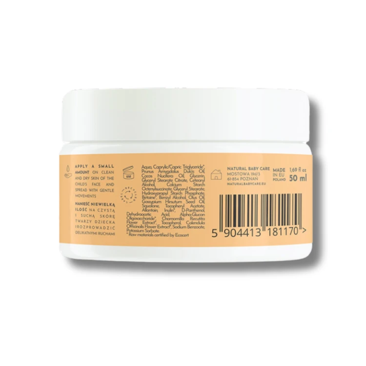 Naturalny Wegański Krem do Twarzy dla Niemowląt i Dzieci Bezzapachowy Premium 50 ml