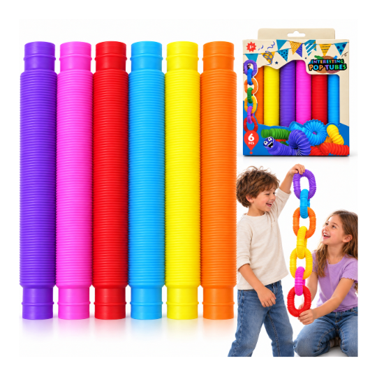 Rurki Sensoryczne POP TUBES 6 szt. Rozciągane Łączone Tuby ASMR dla Dzieci