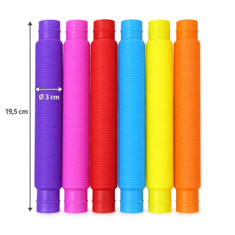 Rurki Sensoryczne POP TUBES 6 szt. Rozciągane Łączone Tuby ASMR dla Dzieci