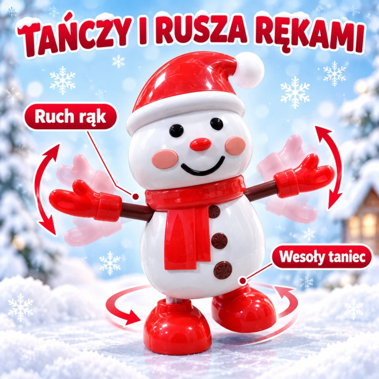 Tańczący Bałwanek Świąteczny Muzyka Światła 2 Tryby Ruchome Ręce Zabawka