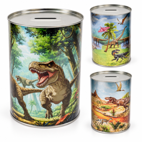 SKARBONKA METALOWA Dinozaury DUŻA