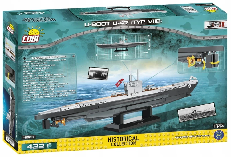KLOCKI COBI 4828 OKRĘT PODWODNY U-Boot U-47 ŁÓDŹ  VIIB 422EL. HC WWII WOJSKOWA ARMIA KOMP. Z LEGO