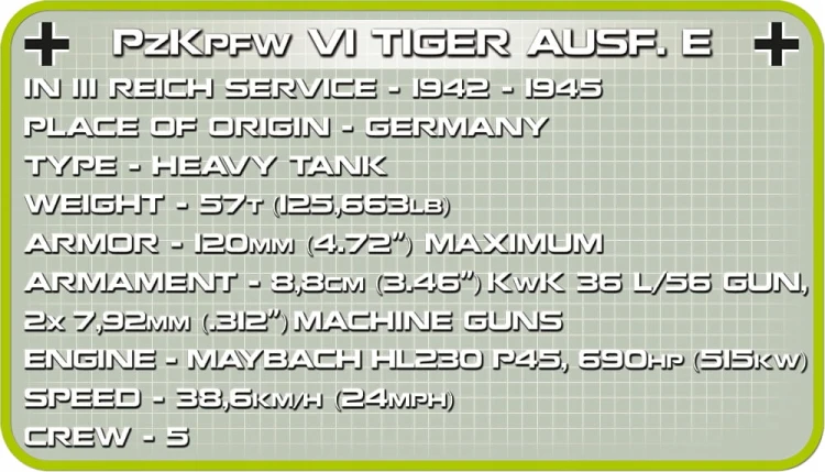 KLOCKI COBI 2538 Czołg Tygrys PzKpfw VI Tiger Ausf.E HC WW2 800 EL