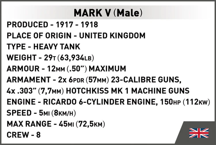 KLOCKI COBI 2984 Czołg Brytyjski Mark V Male HC GW 837 EL