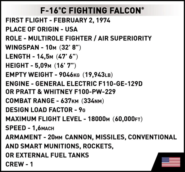 KLOCKI COBI 5813 Samolot F-16C Fighting Falcon AF 415EL