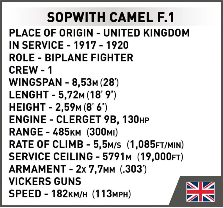 KLOCKI COBI 2987 Samolot Sopwith Camel F.1 GW HH 176 EL