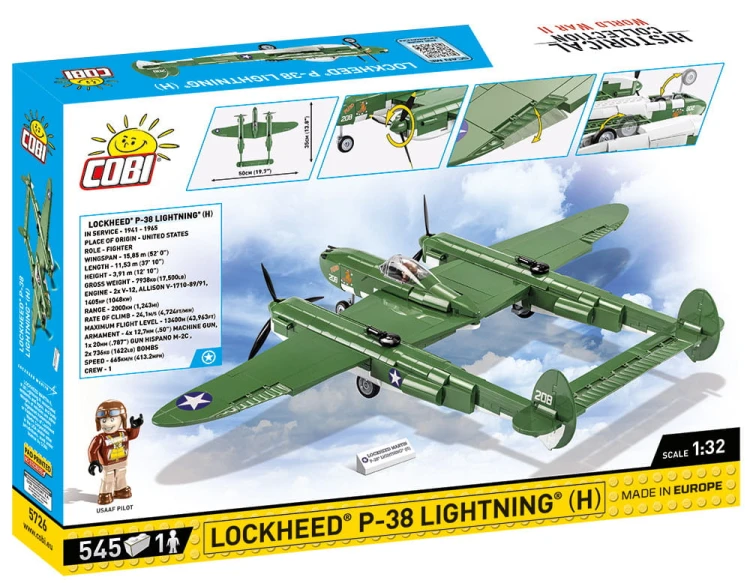 KLOCKI COBI 5726 Samolot Lockheed P-38 H Lightning HC WW2 545 EL