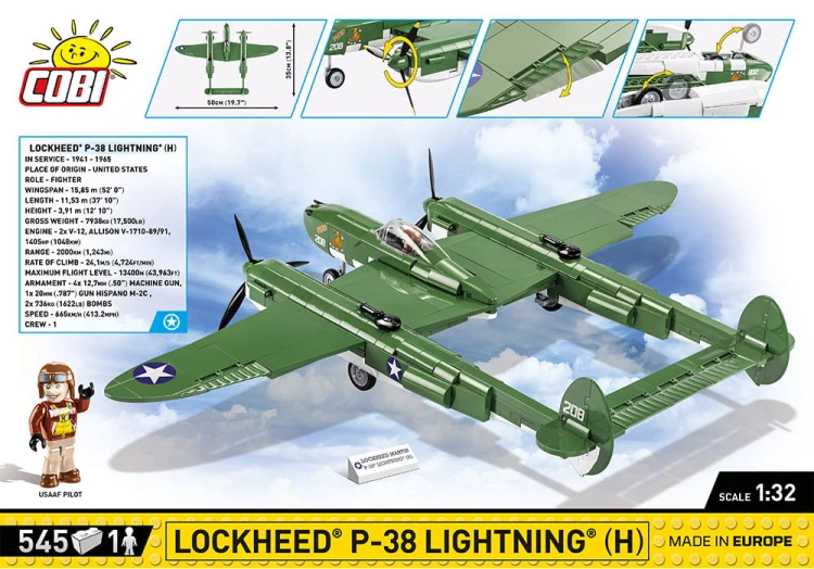 KLOCKI COBI 5726 Samolot Lockheed P-38 H Lightning HC WW2 545 EL