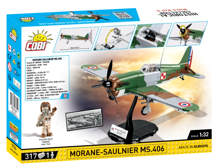 KLOCKI COBI 5724 Samolot Morane-Saulnier MS.406 HC WW2 317 EL