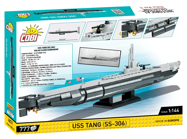 KLOCKI COBI 4831 OKRĘT STATEK PODWODNY USS TANG   SS-306 777EL. AMERYKAŃSKI ŁÓDŹ WOJSKO ARMIA WOJSKOWY KOMP. Z LEGO
